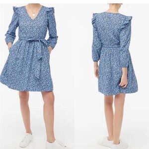 J. Crew Lightweight Cotton Puff-Sleeve Mini Dress in Antique Navy Blue XL